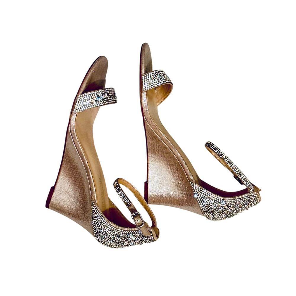 De Blossom Raquel Bridal Blush Crystal embellished metallic wedges heels sz 8